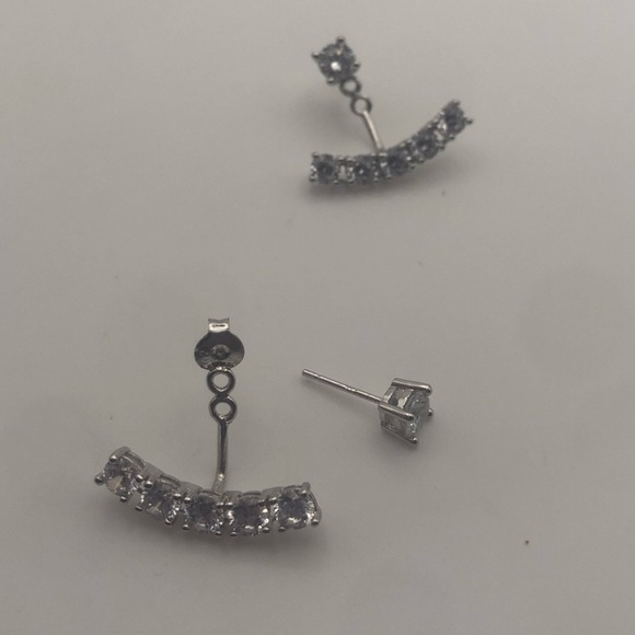 STERLING Silver & Clear / White Cz Stone Front Back Pekaboo Earrings 20mm - Picture 2 of 8